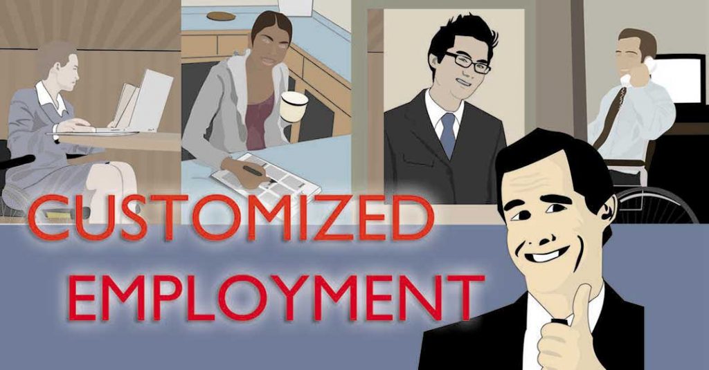 Cartoon image of working people with title Customized Employment