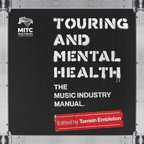 cover of an audio book in the shape of a touring trunk with the title touring and mental health
